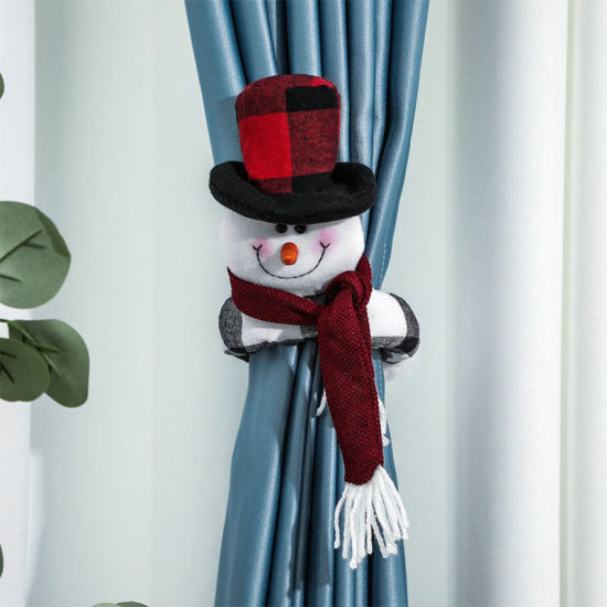 Image de Rouge - Embrasses de rideau de poupée de bonhomme de neige de Noël Clips de retenue Décoration de la maison 48x17cm, 1 pièce