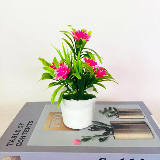ピンク-5＃プラスチック造花鉢植え人工 観葉植物 植木 偽物  18x13cm、1束 の画像