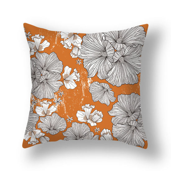 Image de Orange - 6 # Taie d'oreiller carrée en velours à motif de fleurs de Pâques Décoration textile à la maison 45x45cm, 1 pièce