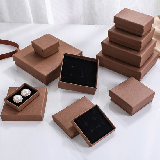 紙 ジュエリーボックス アクセサリー 収納 ラッピング 誕生日プレゼント ギフト 小物入れ 正方形 ブラウン 5cm x 5cm x 1.5cm 、 4 個 の画像