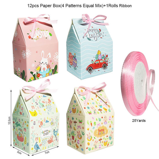 Image de Boîtes à Emballer en Papier au Style Jour de Pâques Multicolore Forme Lapins 10.5cm x 7cm x 5cm 1 Kit