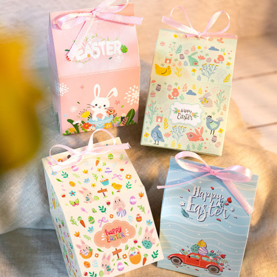 Image de Boîtes à Emballer en Papier au Style Jour de Pâques Multicolore Forme Lapins 10.5cm x 7cm x 5cm 1 Kit