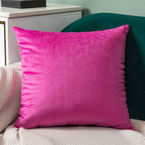 1 Piece Velvet Simple Solid Color Pillow Cases Fuchsia Square 40cm x 40cm の画像