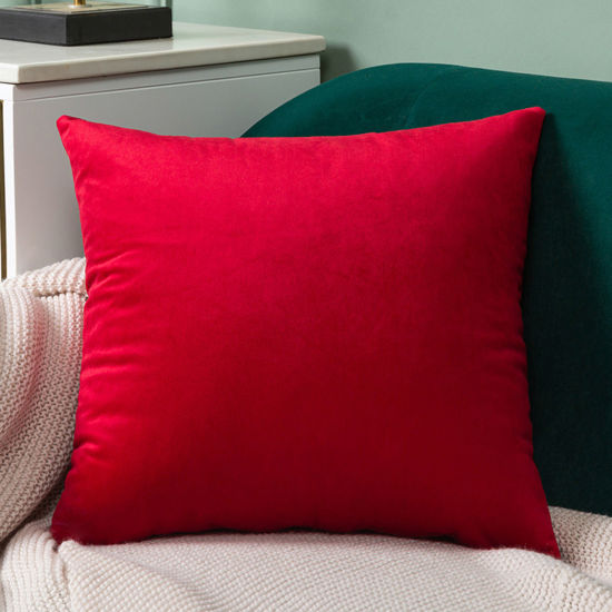 1 Piece Velvet Simple Solid Color Pillow Cases Red Square 45cm x 45cm の画像