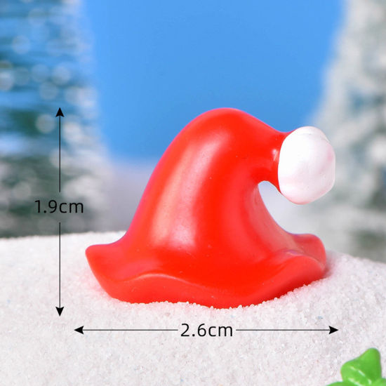 樹脂 可愛い かわいい キュート マイクロランドスケープミニチュアデコレーション 赤 クリスマスの帽子 2.2cm x 1.9cm、 1 個 の画像