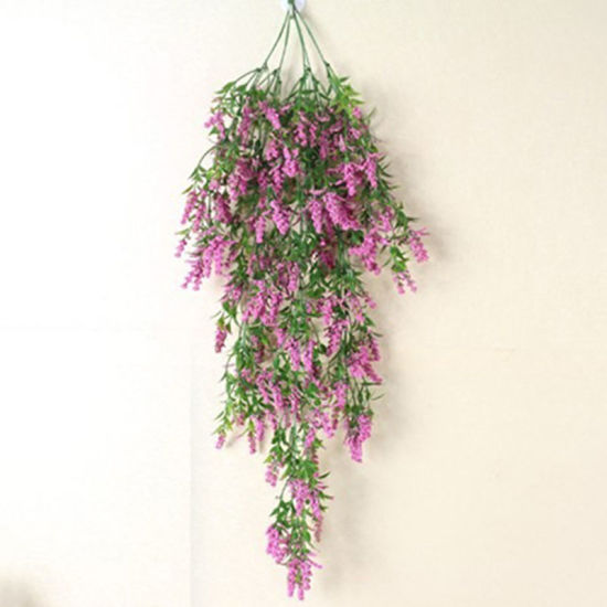 1 Piece Plastic Artificial Pot Plants Violet Flower Fuchsia Hanging Basket Decoration 80cm の画像