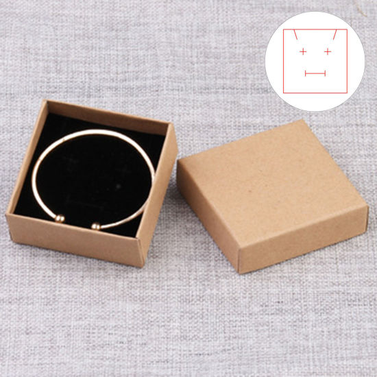 2 個 紙 ジュエリー アクセサリー用ラッピング ギフト包装 正方形 ブラウン 7cm x 7cm x 3cm の画像
