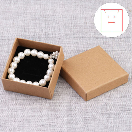 2 個 紙 ジュエリー アクセサリー用ラッピング ギフト包装 正方形 ブラウン 7.5cm x 7.5cm x 3.5cm の画像