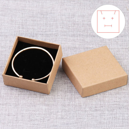 2 個 紙 ジュエリー アクセサリー用ラッピング ギフト包装 正方形 ブラウン 8.3cm x 8.3cm x 3.5cm の画像