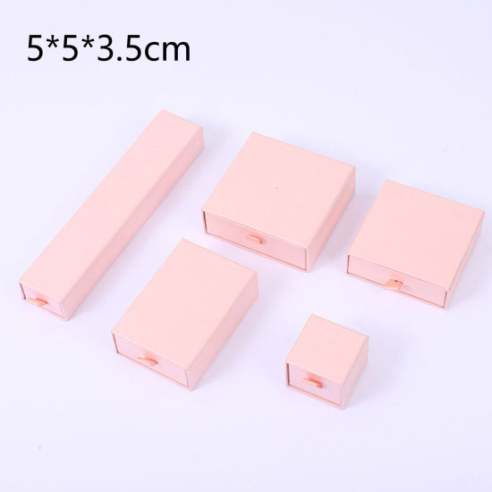 Imagen de 1 Unidad Caja de Regalo de Joyería con Cajón Extraíble Papel de Cuadrado , Color rosa 5cm x 5cm x 3.5cm