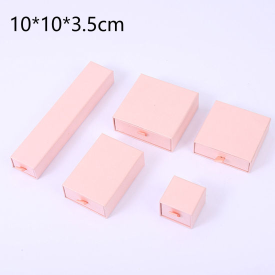 Imagen de 1 Unidad Caja de Regalo de Joyería con Cajón Extraíble Papel de Cuadrado , Color rosa 10cm x 10cm x 3.5cm
