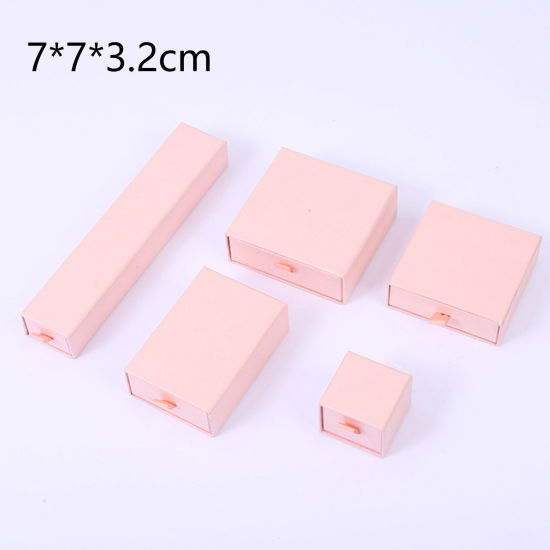 Imagen de 1 Unidad Caja de Regalo de Joyería con Cajón Extraíble Papel de Cuadrado , Color rosa 7cm x 7cm x 3.2cm