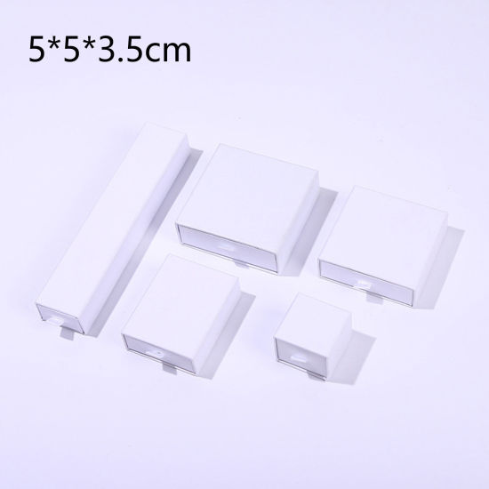 Imagen de 1 Unidad Caja de Regalo de Joyería con Cajón Extraíble Papel de Cuadrado , Blanco 5cm x 5cm x 3.5cm