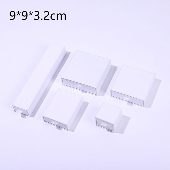 Imagen de 1 Unidad Caja de Regalo de Joyería con Cajón Extraíble Papel de Cuadrado , Blanco 9cm x 9cm x 3.2cm