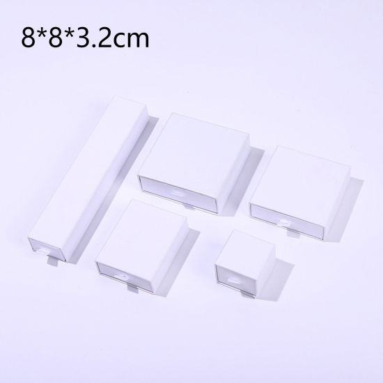 Imagen de 1 Unidad Caja de Regalo de Joyería con Cajón Extraíble Papel de Cuadrado , Blanco 8cm x 8cm x 3.2cm