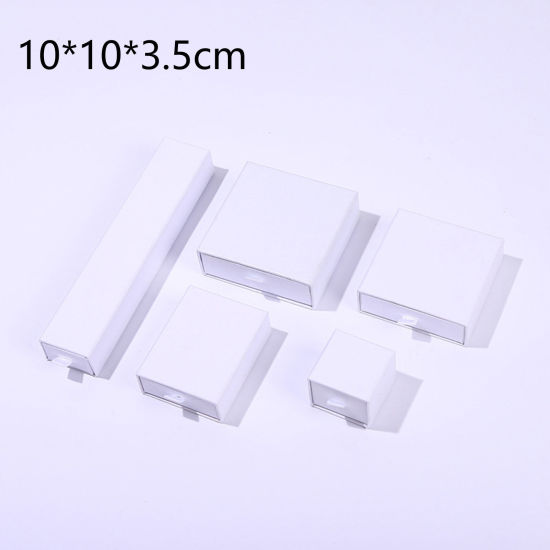 Imagen de 1 Unidad Caja de Regalo de Joyería con Cajón Extraíble Papel de Cuadrado , Blanco 10cm x 10cm x 3.5cm