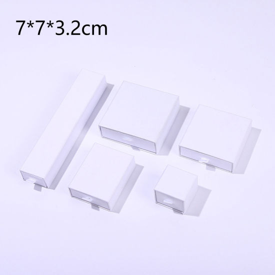 Imagen de 1 Unidad Caja de Regalo de Joyería con Cajón Extraíble Papel de Cuadrado , Blanco 7cm x 7cm x 3.2cm