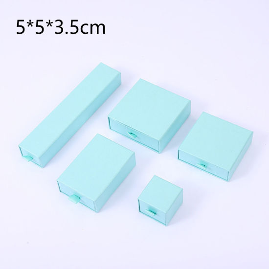 Imagen de 1 Unidad Caja de Regalo de Joyería con Cajón Extraíble Papel de Cuadrado , Azul Claro 5cm x 5cm x 3.5cm