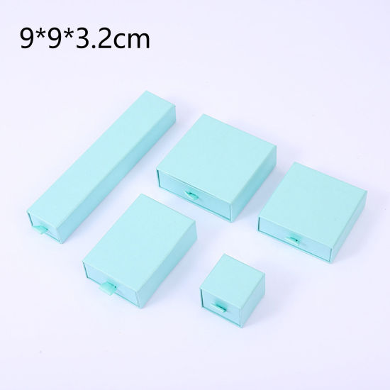 Imagen de 1 Unidad Caja de Regalo de Joyería con Cajón Extraíble Papel de Cuadrado , Azul Claro 9cm x 9cm x 3.2cm