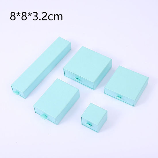 Imagen de 1 Unidad Caja de Regalo de Joyería con Cajón Extraíble Papel de Cuadrado , Azul Claro 8cm x 8cm x 3.2cm