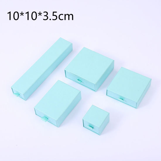Imagen de 1 Unidad Caja de Regalo de Joyería con Cajón Extraíble Papel de Cuadrado , Azul Claro 10cm x 10cm x 3.5cm