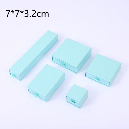 Imagen de 1 Unidad Caja de Regalo de Joyería con Cajón Extraíble Papel de Cuadrado , Azul Claro 7cm x 7cm x 3.2cm