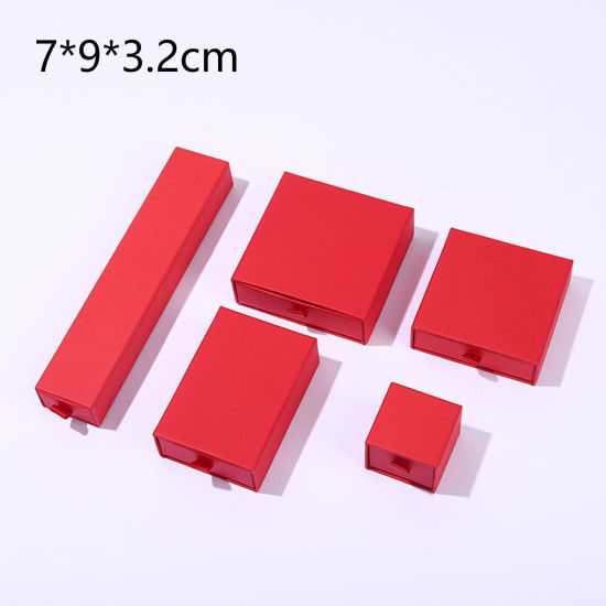Imagen de 1 Unidad Caja de Regalo de Joyería con Cajón Extraíble Papel de Rectángulo , Rojo 9cm x 7cm x 3.2cm