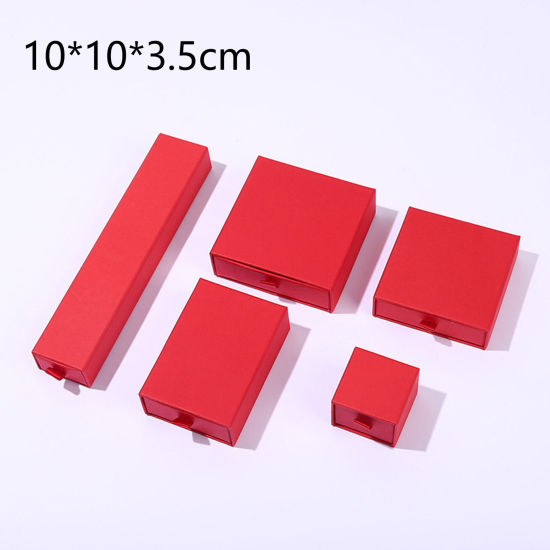 Imagen de 1 Unidad Caja de Regalo de Joyería con Cajón Extraíble Papel de Cuadrado , Rojo 10cm x 10cm x 3.5cm
