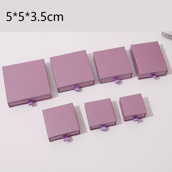 Imagen de 1 Unidad Caja de Regalo de Joyería con Cajón Extraíble Papel de Cuadrado , Púrpura 5cm x 5cm x 3.5cm