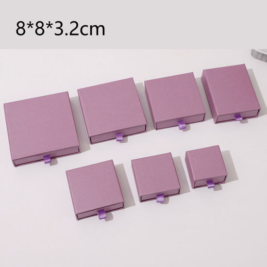 Imagen de 1 Unidad Caja de Regalo de Joyería con Cajón Extraíble Papel de Cuadrado , Púrpura 8cm x 8cm x 3.2cm