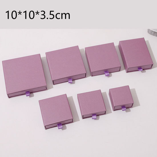 Imagen de 1 Unidad Caja de Regalo de Joyería con Cajón Extraíble Papel de Cuadrado , Púrpura 10cm x 10cm x 3.5cm