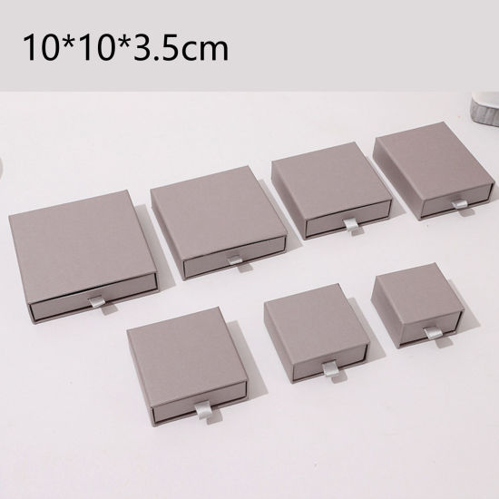 Imagen de 1 Unidad Caja de Regalo de Joyería con Cajón Extraíble Papel de Cuadrado , Gris Plata 10cm x 10cm x 3.5cm