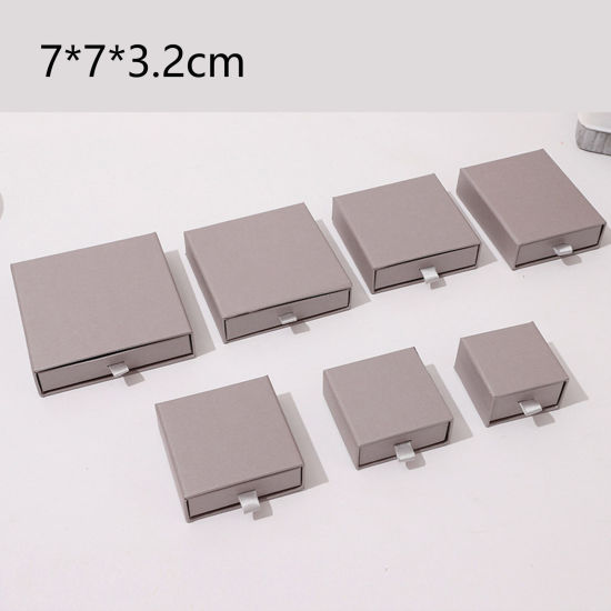 Imagen de 1 Unidad Caja de Regalo de Joyería con Cajón Extraíble Papel de Cuadrado , Gris Plata 7cm x 7cm x 3.2cm