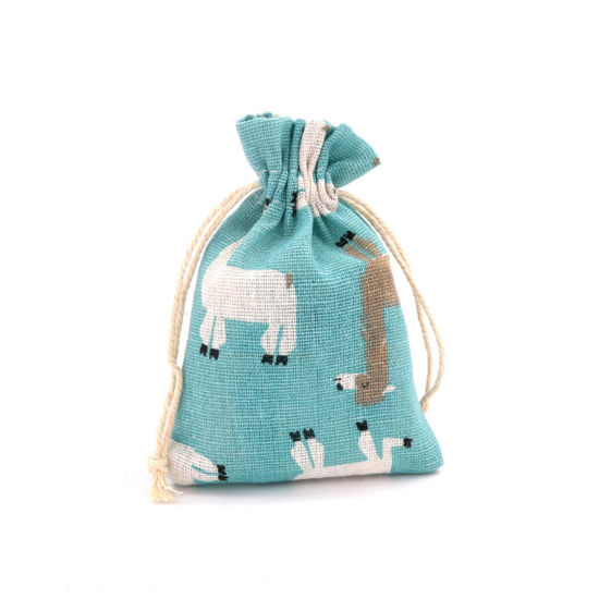 10 個 綿 ドローストリングバッグ アクセサリー包装 プレゼント 小物入れ 長方形 緑 アルパカ 24cm x 19cm の画像