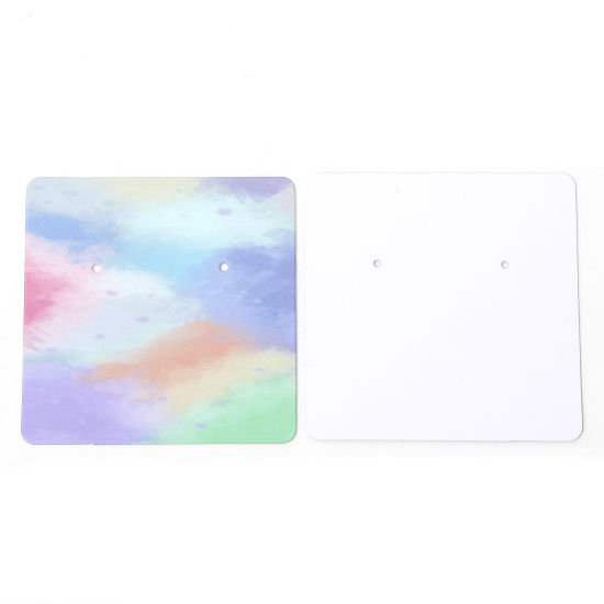 50 個 アートペーパー ジュエリーイヤリングディスプレイカード 正方形 多色 グラデーションカラー 6cm x 6cm、 の画像