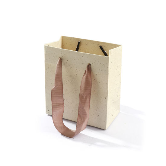 2 個 紙 トートバッグ 長方形 ベージュ色 12cm x 11cm x 6cm の画像