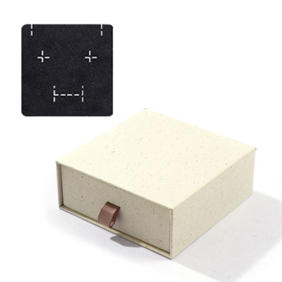 2 個 紙 引き出し式 ジュエリーギフトボックス 正方形 ベージュ色 9cm x 9cm x 3.5cm の画像
