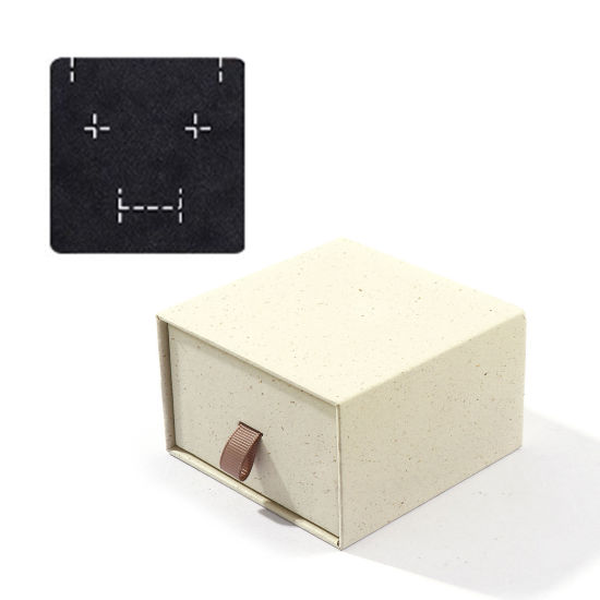 2 個 紙 引き出し式 ジュエリーギフトボックス 正方形 ベージュ色 9cm x 9cm x 5.5cm の画像