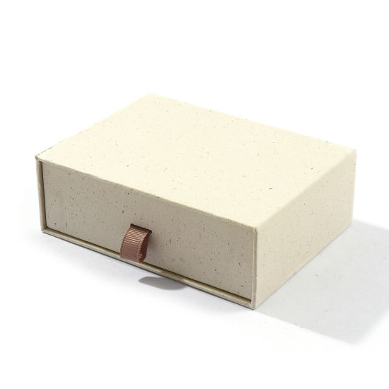 2 個 紙 引き出し式 ジュエリーギフトボックス 長方形 ベージュ色 12cm x 9cm x 4cm の画像