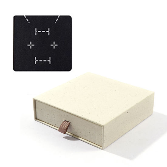 2 個 紙 引き出し式 ジュエリーギフトボックス 正方形 ベージュ色 12cm x 12cm x 3.5cm の画像