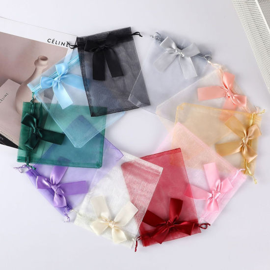 Imagen de 10 Unidades Organdí Bolsa Cordón Bowknot de Al Azar Color Mezclado 30cm  x 20cm 