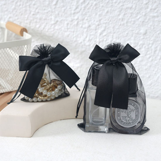 Imagen de 10 Unidades Organdí Bolsa Cordón Bowknot de Negro 16cm  x 11cm 