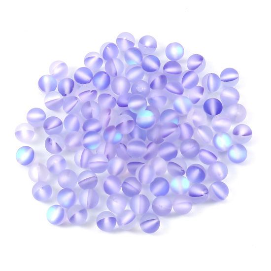 Image de Perle Polaris Imitation en Verre Rond Bleu Violet Translucide Givré, Env. 6mm Dia, Trou: 0.9mm, 100 Pcs