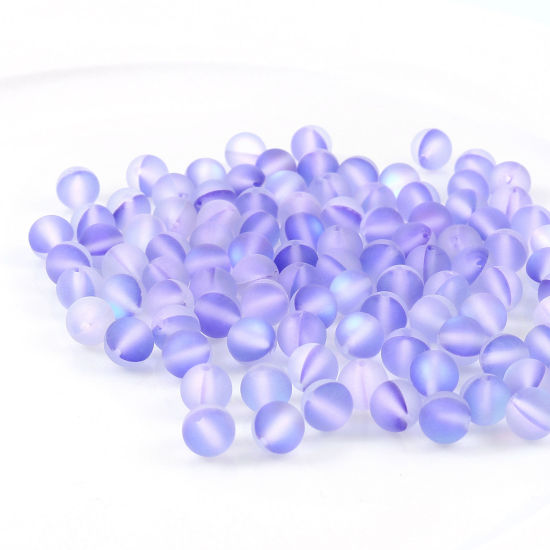 Image de Perle Polaris Imitation en Verre Rond Bleu Violet Translucide Givré, Env. 6mm Dia, Trou: 0.9mm, 100 Pcs