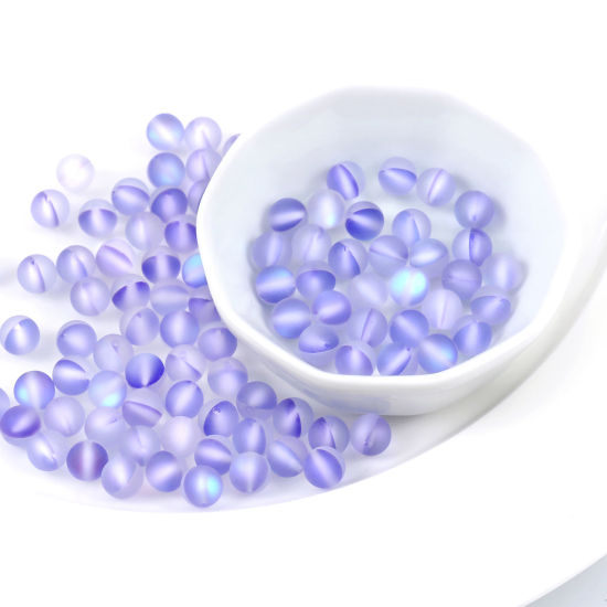 Image de Perle Polaris Imitation en Verre Rond Bleu Violet Translucide Givré, Env. 6mm Dia, Trou: 0.9mm, 100 Pcs