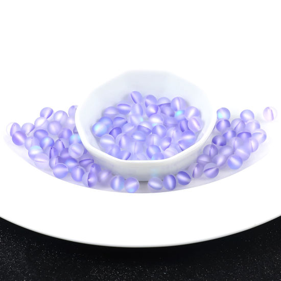 Image de Perle Polaris Imitation en Verre Rond Bleu Violet Translucide Givré, Env. 6mm Dia, Trou: 0.9mm, 100 Pcs