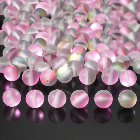 Image de 100 Pcs Perle Polaris Imitation en Verre Rond Rose Translucide Givré, Env. 6mm Dia, Trou: 0.9mm