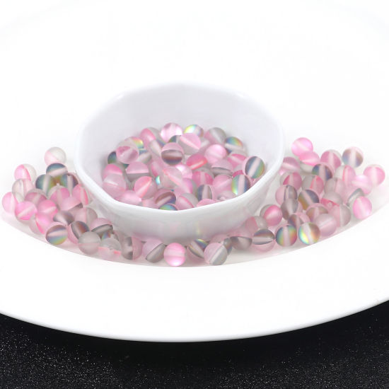 Image de 100 Pcs Perle Polaris Imitation en Verre Rond Rose Translucide Givré, Env. 6mm Dia, Trou: 0.9mm