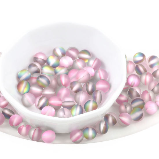 Image de 100 Pcs Perle Polaris Imitation en Verre Rond Rose Translucide Givré, Env. 6mm Dia, Trou: 0.9mm