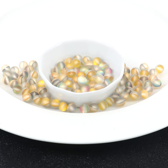 Image de 100 Pcs Perle Polaris Imitation en Verre Rond Jaune Translucide Givré, Env. 6mm Dia, Trou: 0.9mm